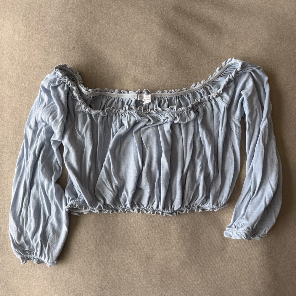 Light Blue Off-Shoulder Ruffle Crop Top